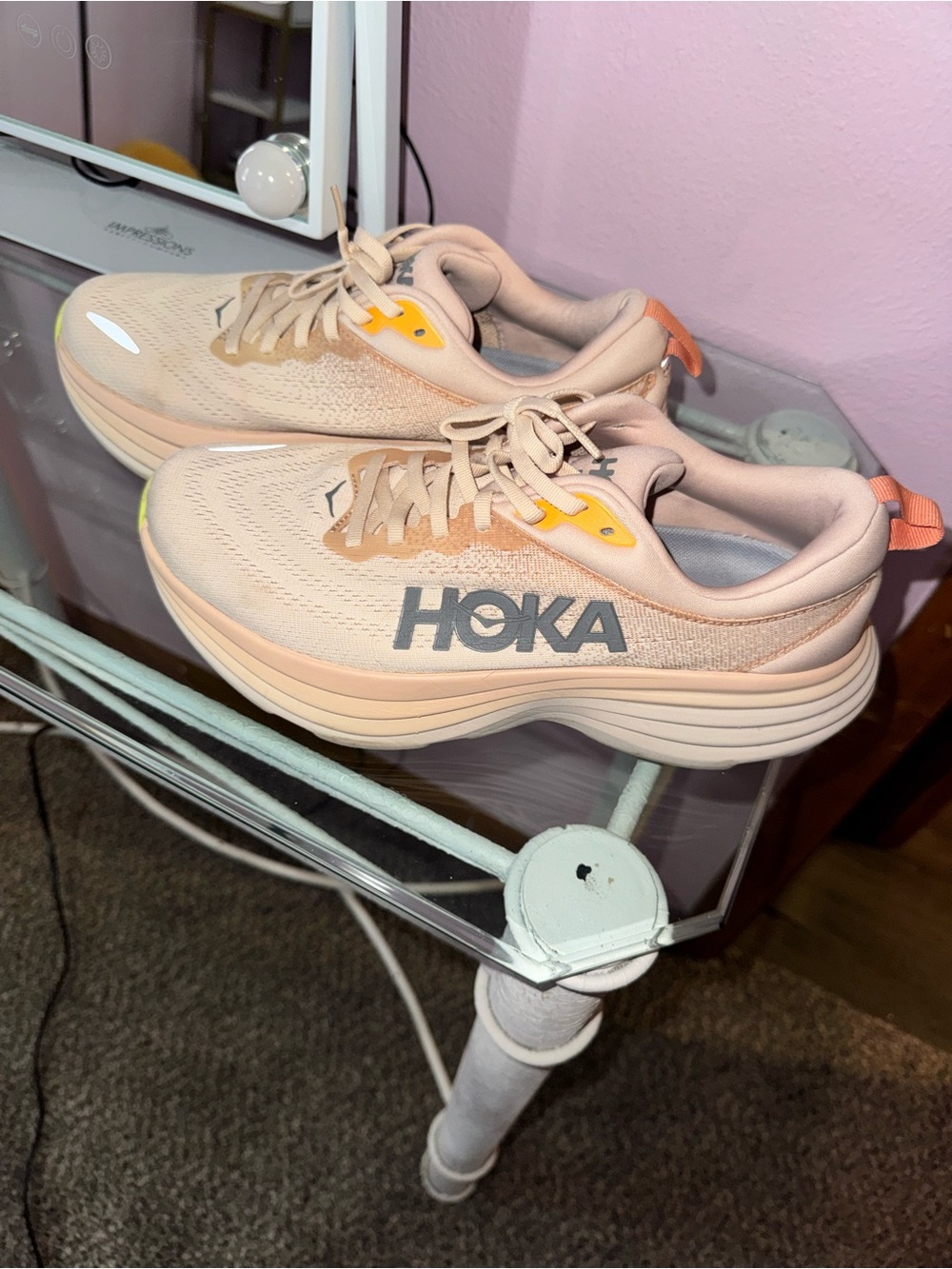 Hoka Women's Running Shoes - Peach with Yellow Accents